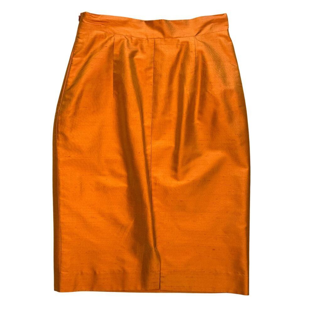 Petrovitch & Robinson Vintage 100% Silk Vibrant Orange Pencil Skirt XS 0